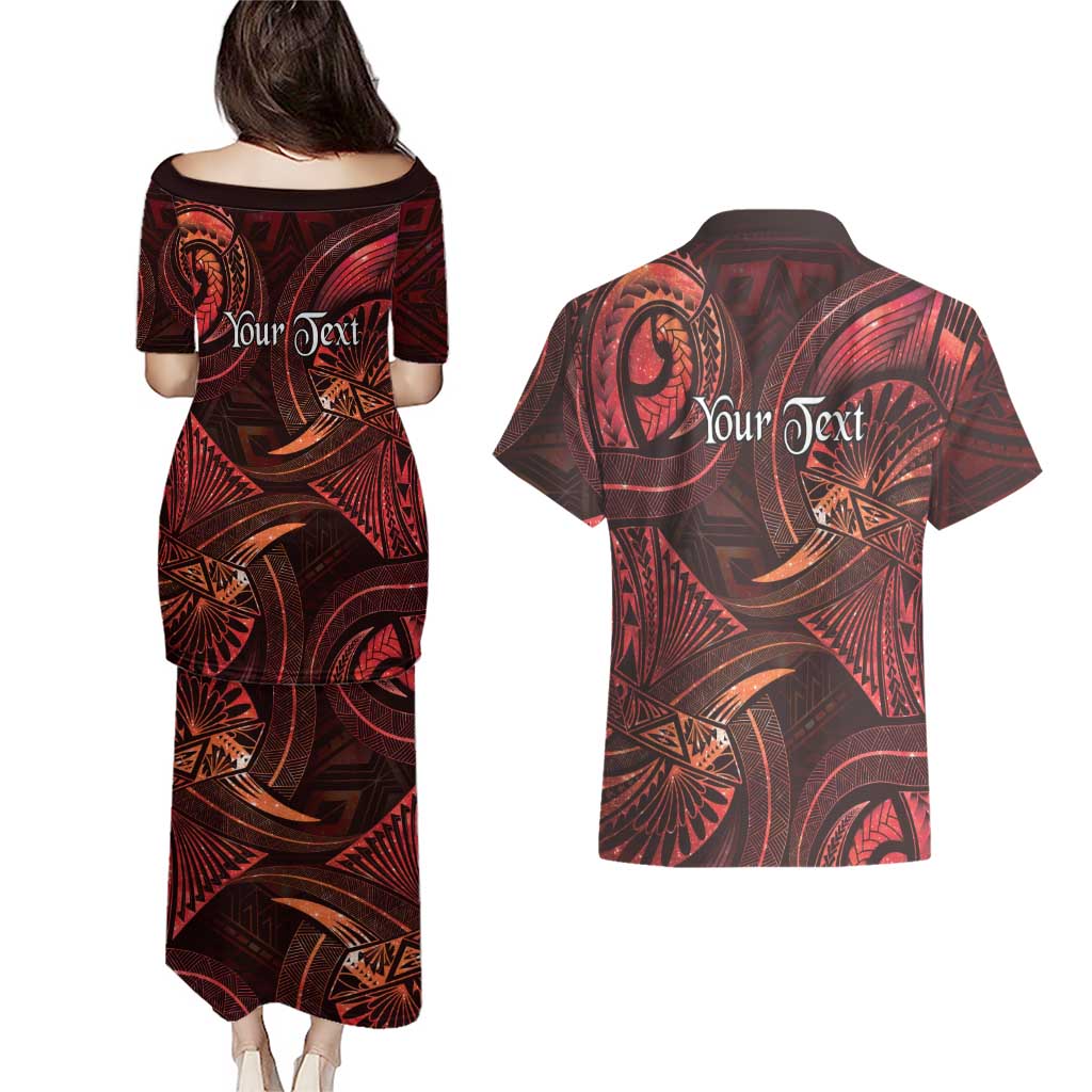 Personalised Polynesia Zodiac Scorpio Couples Matching Puletasi and Hawaiian Shirt Galaxy Polynesian Pattern Chest Tattoo Style