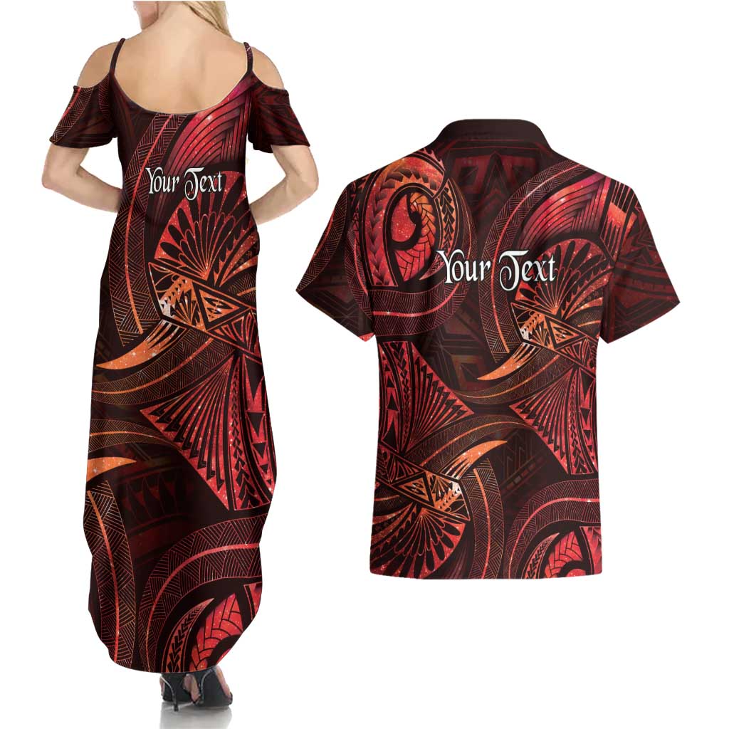 Personalised Polynesia Zodiac Scorpio Couples Matching Summer Maxi Dress and Hawaiian Shirt Galaxy Polynesian Pattern Chest Tattoo Style