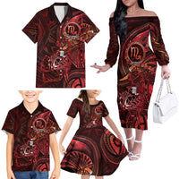 Personalised Polynesia Zodiac Scorpio Family Matching Off The Shoulder Long Sleeve Dress and Hawaiian Shirt Galaxy Polynesian Pattern Chest Tattoo Style LT14 - Polynesian Pride