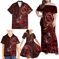 Personalised Polynesia Zodiac Scorpio Family Matching Off Shoulder Maxi Dress and Hawaiian Shirt Galaxy Polynesian Pattern Chest Tattoo Style LT14 - Polynesian Pride