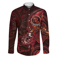 Personalised Polynesia Zodiac Scorpio Family Matching Off Shoulder Maxi Dress and Hawaiian Shirt Galaxy Polynesian Pattern Chest Tattoo Style LT14 Dad's Shirt - Long Sleeve Red - Polynesian Pride