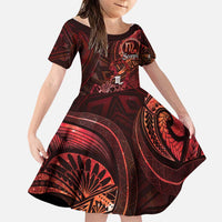 Personalised Polynesia Zodiac Scorpio Family Matching Summer Maxi Dress and Hawaiian Shirt Galaxy Polynesian Pattern Chest Tattoo Style LT14 Daughter's Dress Red - Polynesian Pride