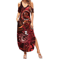 Personalised Polynesia Zodiac Scorpio Family Matching Summer Maxi Dress and Hawaiian Shirt Galaxy Polynesian Pattern Chest Tattoo Style LT14 Mom's Dress Red - Polynesian Pride