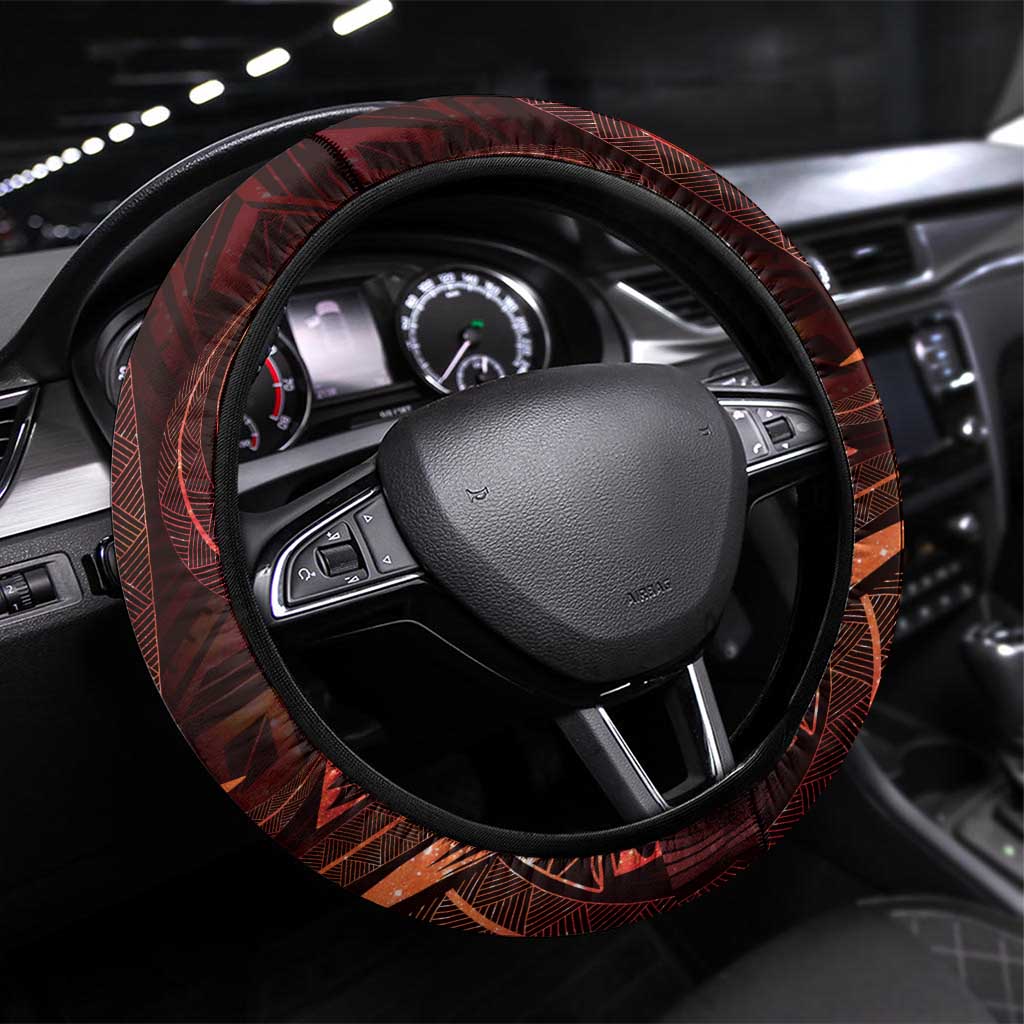 Polynesia Zodiac Scorpio Steering Wheel Cover Galaxy Polynesian Pattern Chest Tattoo Style LT14 Universal Fit Red - Polynesian Pride