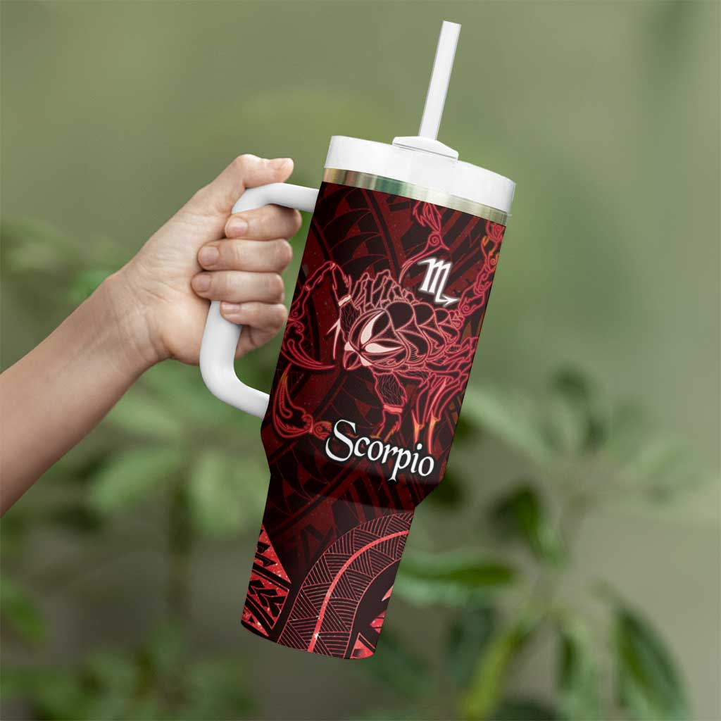 Personalised Polynesia Zodiac Scorpio Tumbler With Handle Galaxy Polynesian Pattern Chest Tattoo Style
