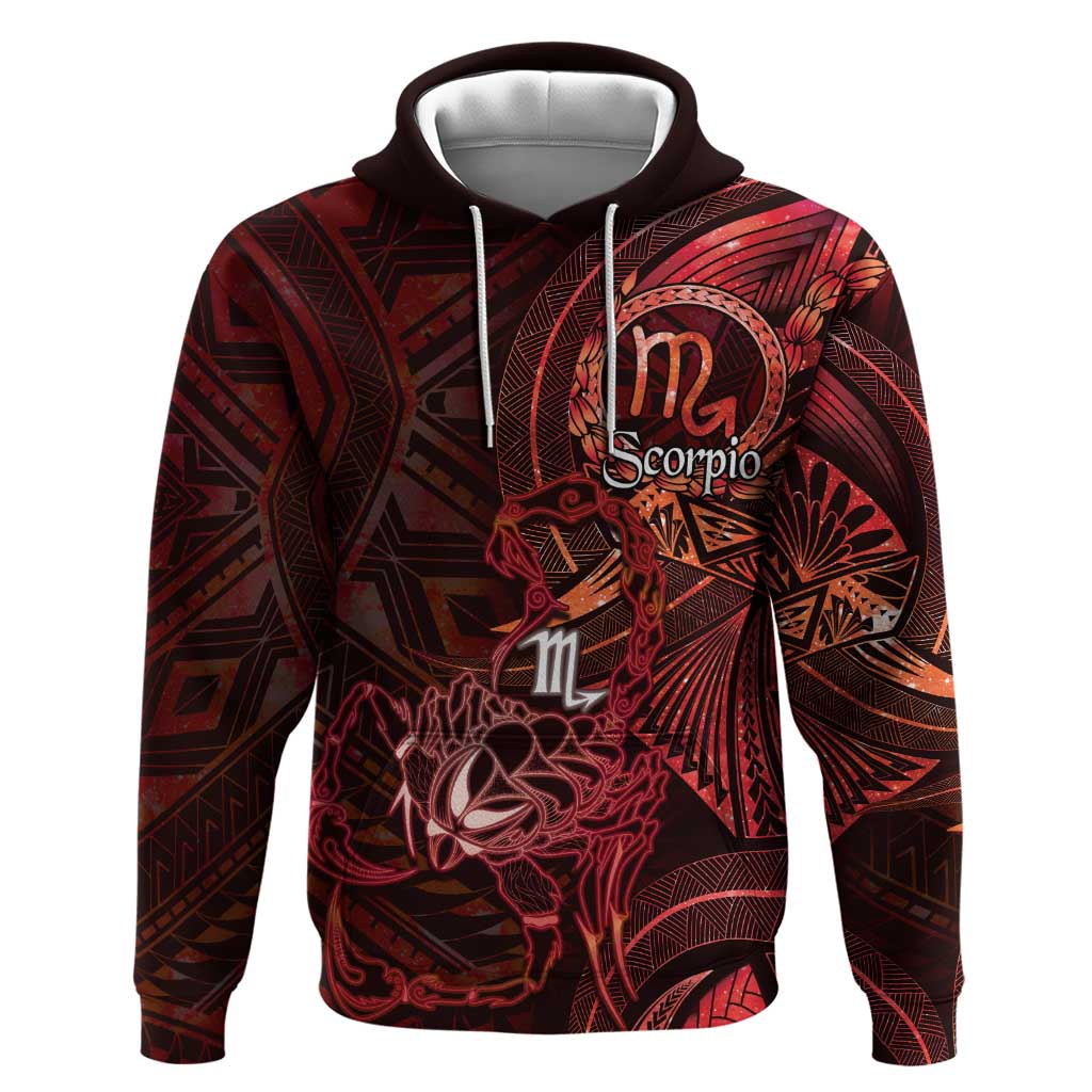Personalised Polynesia Zodiac Scorpio Zip Hoodie Galaxy Polynesian Pattern Chest Tattoo Style LT14 Pullover Hoodie Red - Polynesian Pride