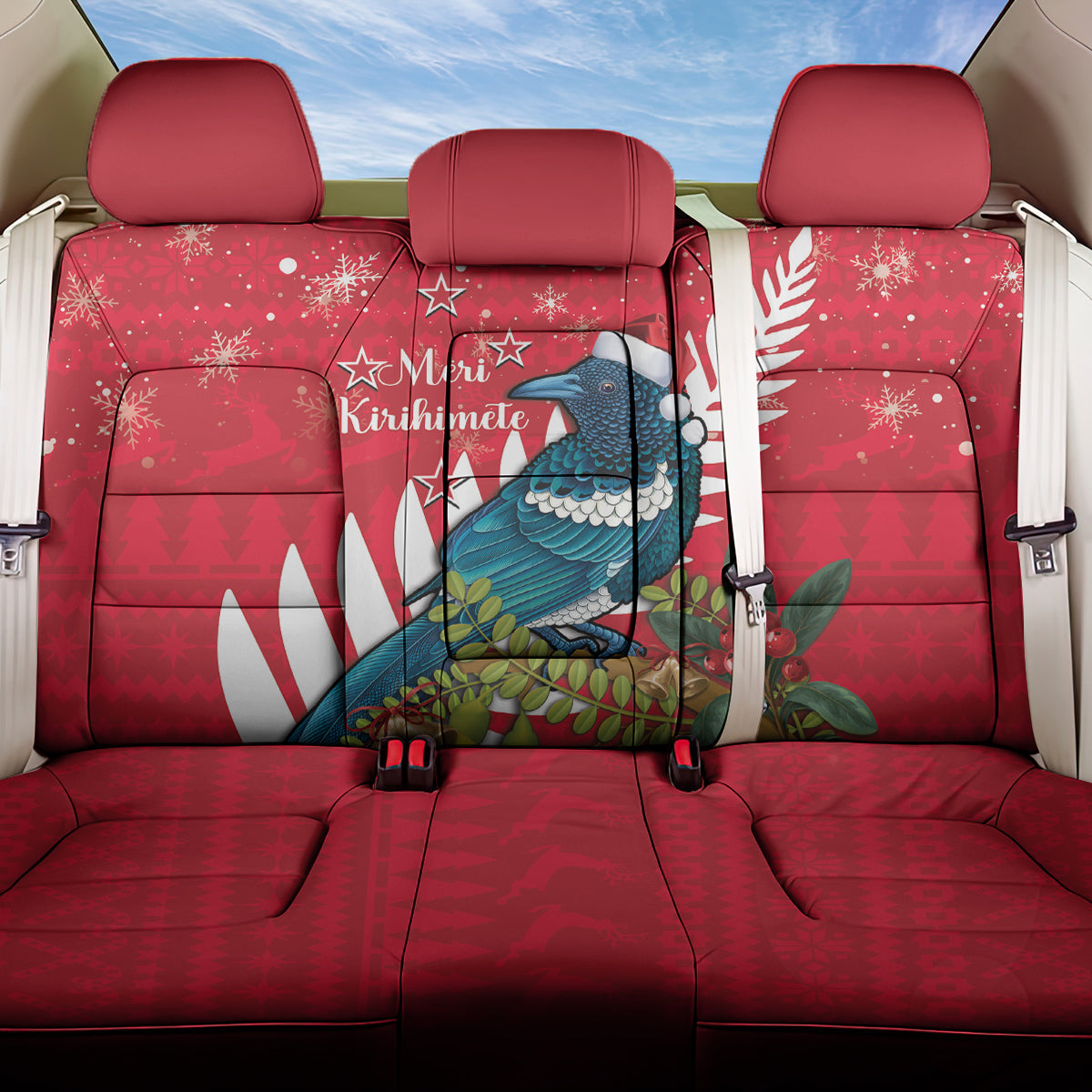 New Zealand Christmas In July Back Car Seat Cover Tui Bird With Kowhai Meri Kirihimete