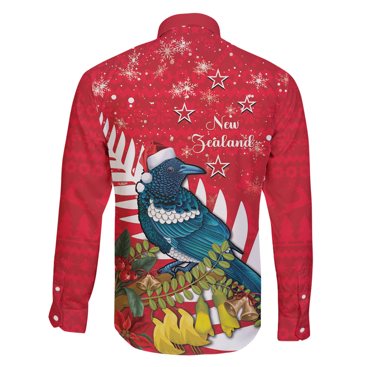 New Zealand Christmas In July Family Matching Tank Maxi Dress and Hawaiian Shirt Tui Bird With Kowhai Meri Kirihimete