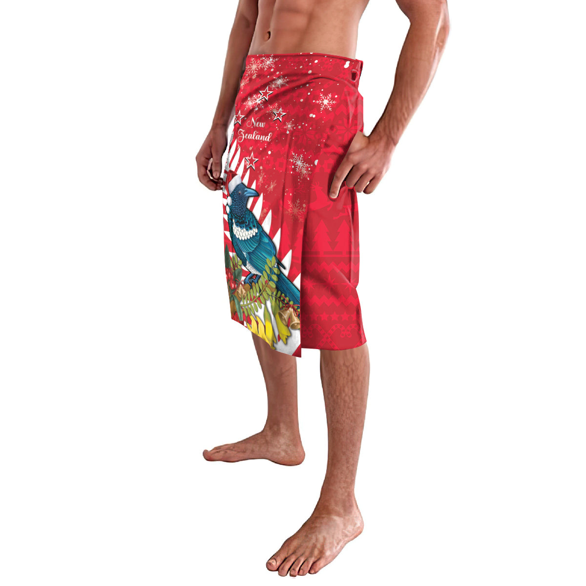 New Zealand Christmas In July Lavalava Tui Bird With Kowhai Meri Kirihimete