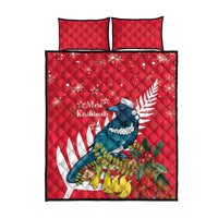 New Zealand Christmas In July Quilt Bed Set Tui Bird With Kowhai Meri Kirihimete