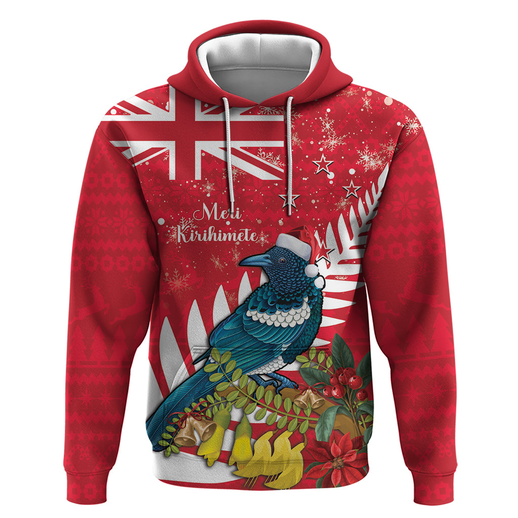 New Zealand Christmas In July Zip Hoodie Tui Bird With Kowhai Meri Kirihimete