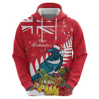 New Zealand Christmas In July Zip Hoodie Tui Bird With Kowhai Meri Kirihimete
