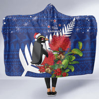 New Zealand Christmas In July Hooded Blanket Fiordland Penguin With Pohutukawa Flower