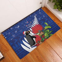 New Zealand Christmas In July Rubber Doormat Fiordland Penguin With Pohutukawa Flower