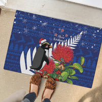 New Zealand Christmas In July Rubber Doormat Fiordland Penguin With Pohutukawa Flower