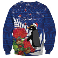 New Zealand Christmas In July Sweatshirt Fiordland Penguin With Pohutukawa Flower
