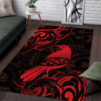 New Zealand Tui Bird Area Rug Aotearoa Maori Pattern - Red
