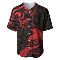 New Zealand Tui Bird Baseball Jersey Aotearoa Maori Pattern - Red LT14 Red - Polynesian Pride