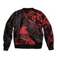 New Zealand Tui Bird Bomber Jacket Aotearoa Maori Pattern - Red
