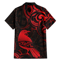 New Zealand Tui Bird Family Matching Long Sleeve Bodycon Dress and Hawaiian Shirt Aotearoa Maori Pattern - Red LT14 - Polynesian Pride