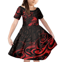 New Zealand Tui Bird Family Matching Mermaid Dress and Hawaiian Shirt Aotearoa Maori Pattern - Red LT14 Daughter's Dress Red - Polynesian Pride