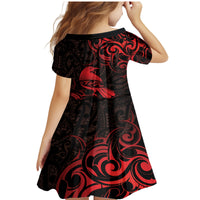 New Zealand Tui Bird Family Matching Mermaid Dress and Hawaiian Shirt Aotearoa Maori Pattern - Red LT14 - Polynesian Pride