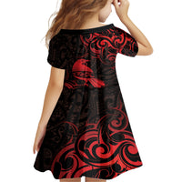 New Zealand Tui Bird Family Matching Off Shoulder Short Dress and Hawaiian Shirt Aotearoa Maori Pattern - Red LT14 - Polynesian Pride