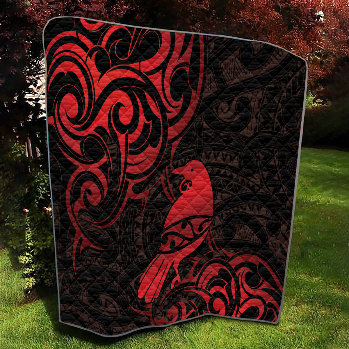 New Zealand Tui Bird Quilt Aotearoa Maori Pattern - Red LT14 - Polynesian Pride