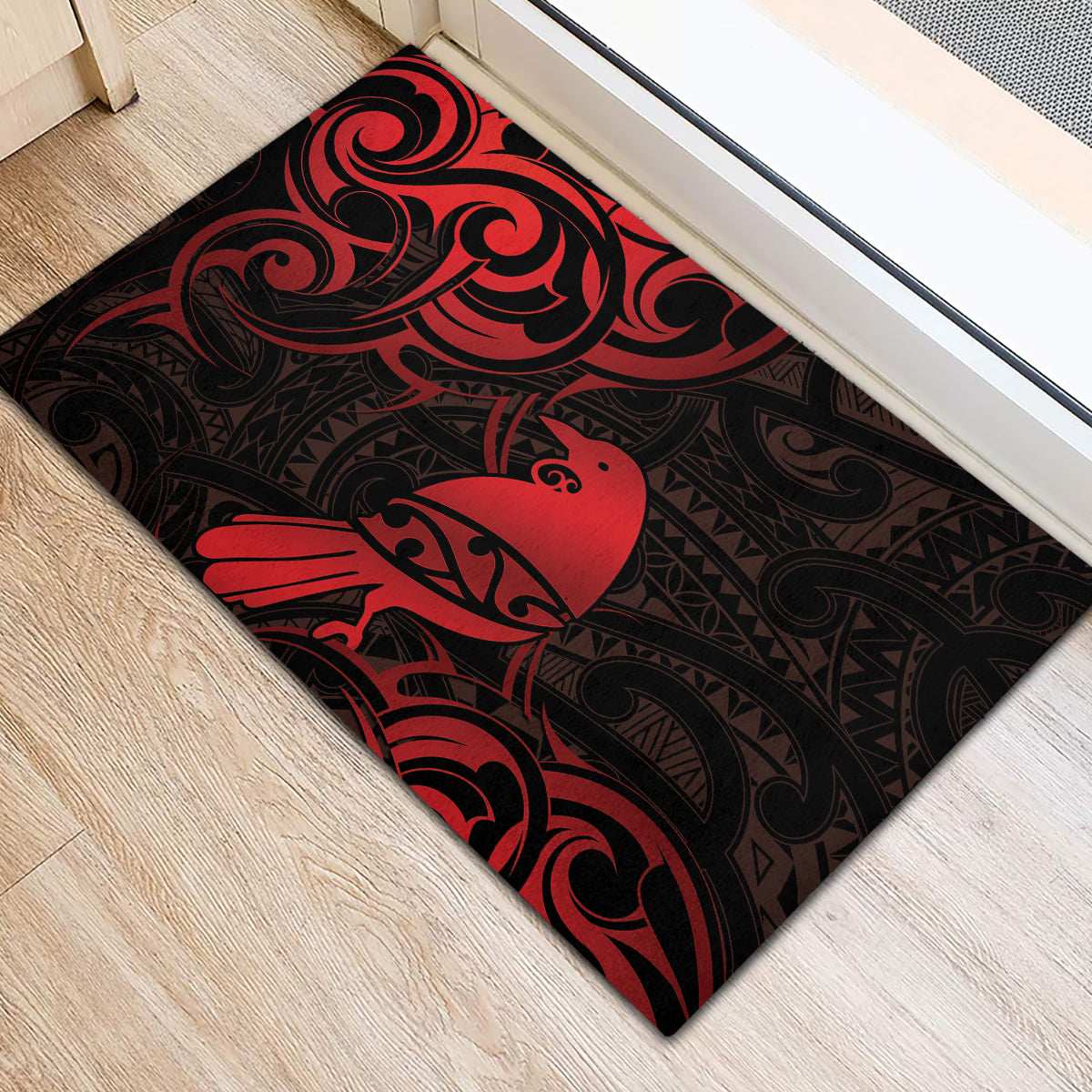 New Zealand Tui Bird Rubber Doormat Aotearoa Maori Pattern - Red