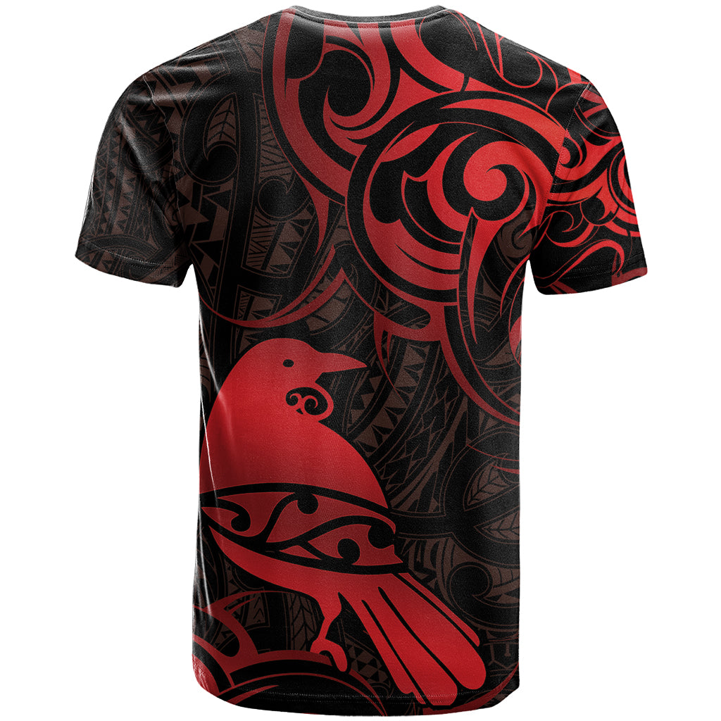 New Zealand Tui Bird T Shirt Aotearoa Maori Pattern - Red LT14 - Polynesian Pride