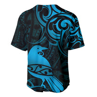 New Zealand Tui Bird Baseball Jersey Aotearoa Maori Pattern - Blue LT14 - Polynesian Pride