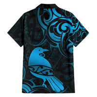 New Zealand Tui Bird Family Matching Long Sleeve Bodycon Dress and Hawaiian Shirt Aotearoa Maori Pattern - Blue LT14 - Polynesian Pride