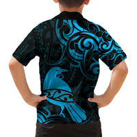 New Zealand Tui Bird Family Matching Tank Maxi Dress and Hawaiian Shirt Aotearoa Maori Pattern - Blue LT14 - Polynesian Pride
