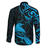 New Zealand Tui Bird Family Matching Tank Maxi Dress and Hawaiian Shirt Aotearoa Maori Pattern - Blue LT14 - Polynesian Pride
