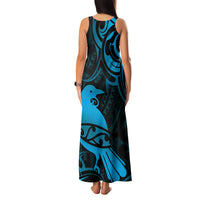New Zealand Tui Bird Family Matching Tank Maxi Dress and Hawaiian Shirt Aotearoa Maori Pattern - Blue LT14 - Polynesian Pride