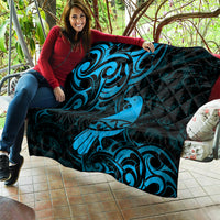 New Zealand Tui Bird Quilt Aotearoa Maori Pattern - Blue LT14 - Polynesian Pride