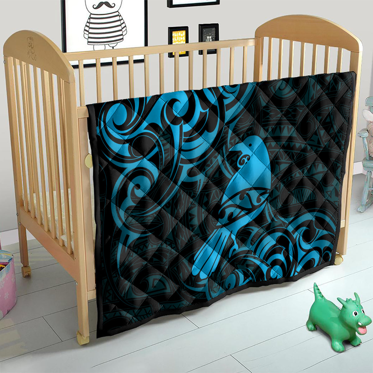 New Zealand Tui Bird Quilt Aotearoa Maori Pattern - Blue LT14 - Polynesian Pride
