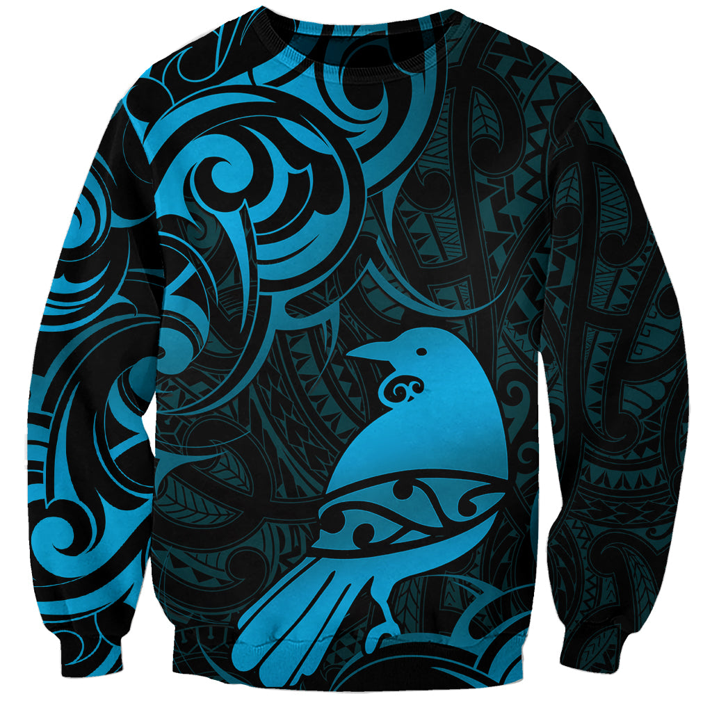 New Zealand Tui Bird Sweatshirt Aotearoa Maori Pattern - Blue LT14 Unisex Blue - Polynesian Pride