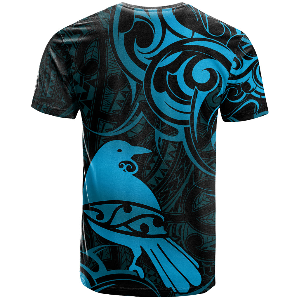 New Zealand Tui Bird T Shirt Aotearoa Maori Pattern - Blue LT14 - Polynesian Pride