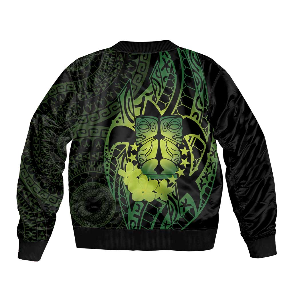 Kia Orana Kuki Airani Bomber Jacket Cook Islands Tangaroa God Tatau Green
