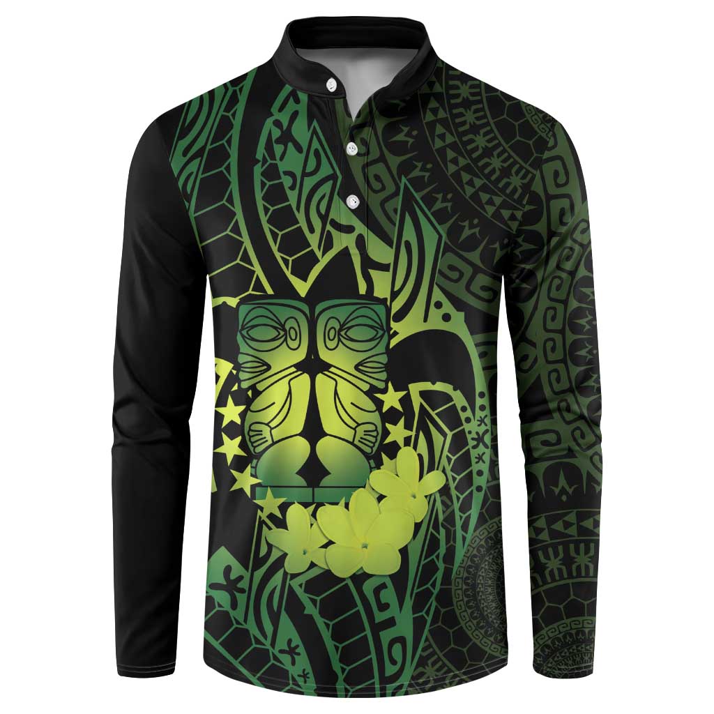 Kia Orana Kuki Airani Button Sweatshirt Cook Islands Tangaroa God Tatau Green