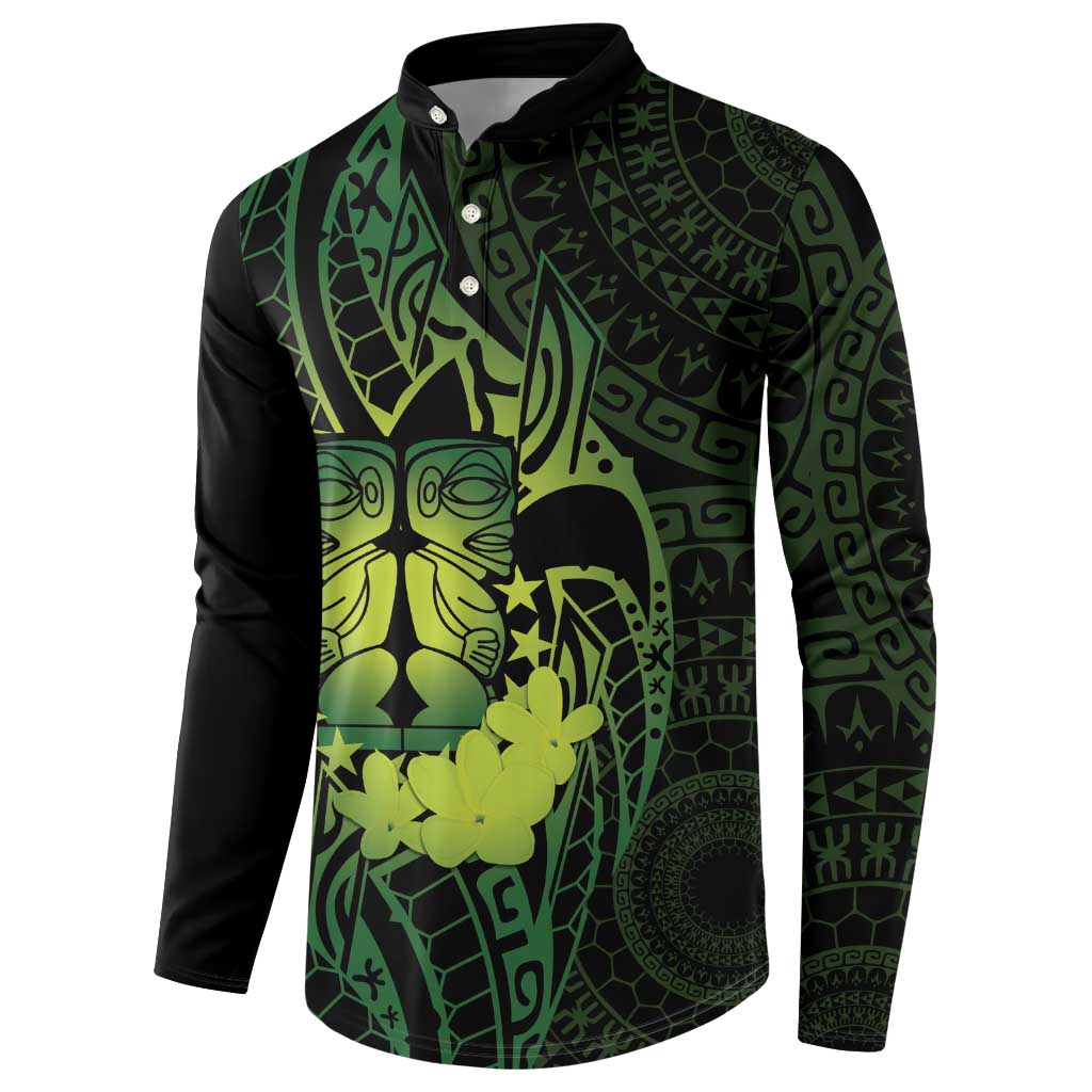 Kia Orana Kuki Airani Button Sweatshirt Cook Islands Tangaroa God Tatau Green