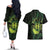 Kia Orana Kuki Airani Couples Matching Off The Shoulder Long Sleeve Dress and Hawaiian Shirt Cook Islands Tangaroa God Tatau Green