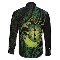 Kia Orana Kuki Airani Family Matching Long Sleeve Bodycon Dress and Hawaiian Shirt Cook Islands Tangaroa God Tatau Green