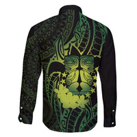 Kia Orana Kuki Airani Family Matching Off The Shoulder Long Sleeve Dress and Hawaiian Shirt Cook Islands Tangaroa God Tatau Green