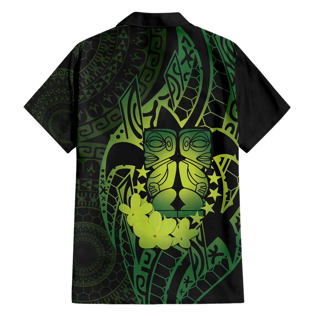 Kia Orana Kuki Airani Family Matching Short Sleeve Bodycon Dress and Hawaiian Shirt Cook Islands Tangaroa God Tatau Green