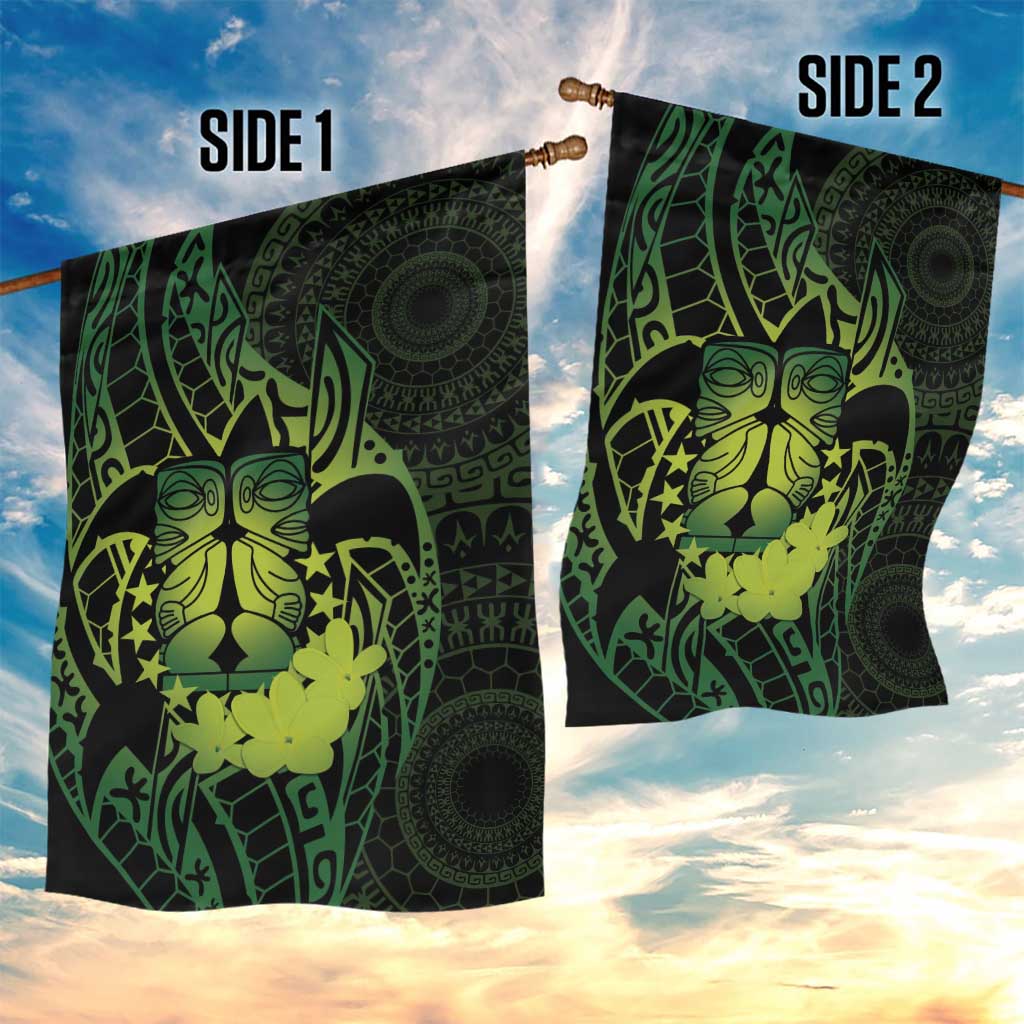 Kia Orana Kuki Airani Garden Flag Cook Islands Tangaroa God Tatau Green