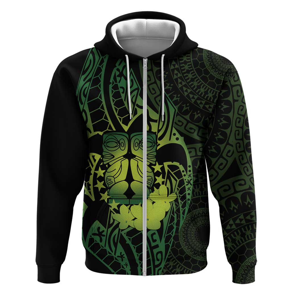 Kia Orana Kuki Airani Hoodie Cook Islands Tangaroa God Tatau Green LT14 Zip Hoodie Green - Polynesian Pride
