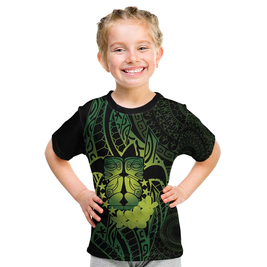 Kia Orana Kuki Airani Kid T Shirt Cook Islands Tangaroa God Tatau Green