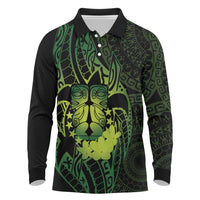 Kia Orana Kuki Airani Long Sleeve Polo Shirt Cook Islands Tangaroa God Tatau Green
